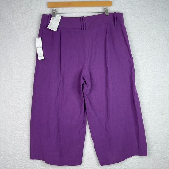 Coldwater Creek Silk Linen Cropped Pants Sz 16 Purple Wide Leg Natural Fit NWT - Picture 5 of 12